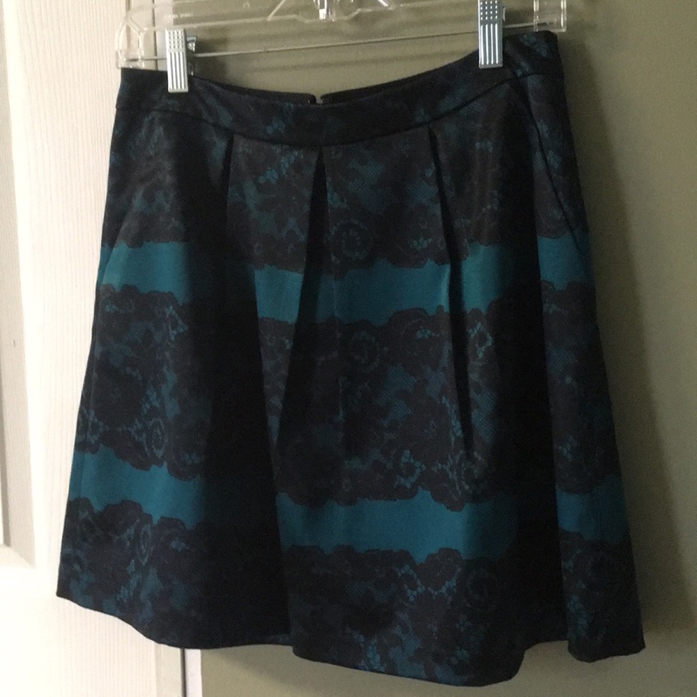 The Limited teal skirt with black lace design